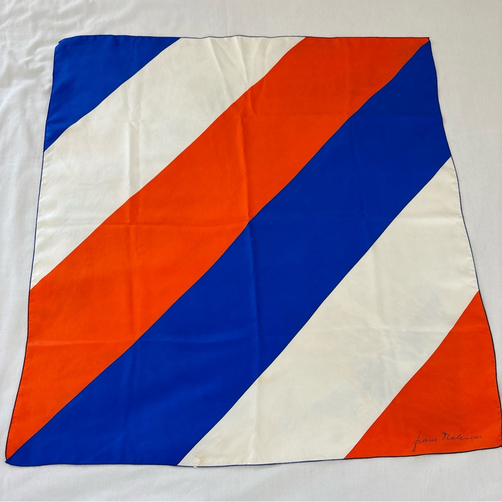 Vintage Mcm Dutch Frans Molenaar Scarf Orange White Blue Diagonal Stripe